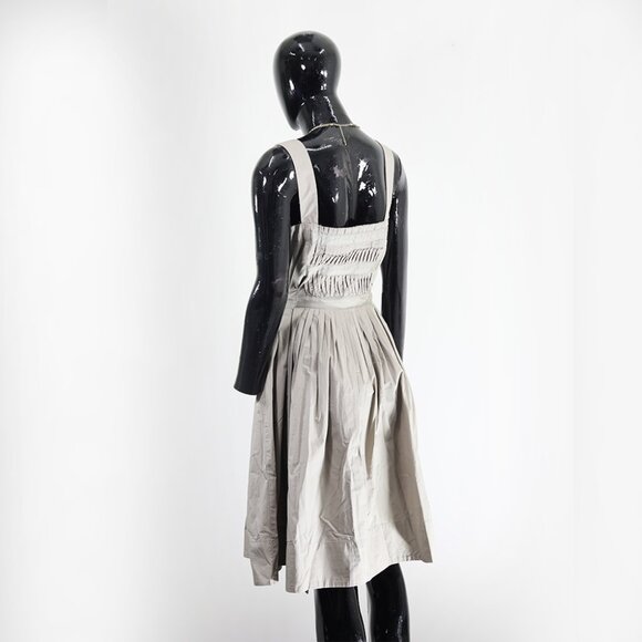 Zara Basic Beige Smocked Midi Dress with Tie Belt - Picture 3 of 5